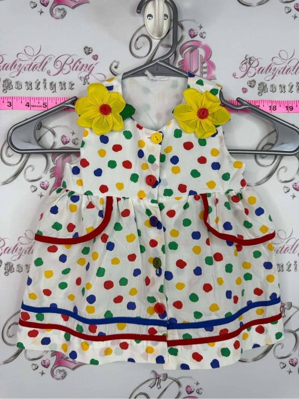 Dress baby vintage Polka Dot Baby Dress with Yellow Flower Accents vintage